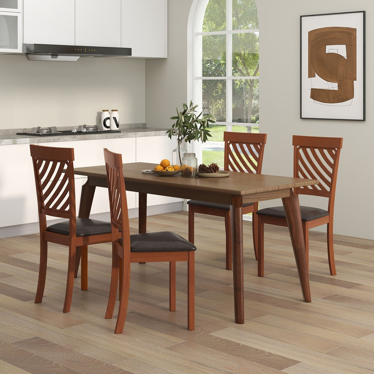 Dining Chair Set of 2 with Rubber Wood Legs and Ergonomic Back for Dining Room-Walnut view 6