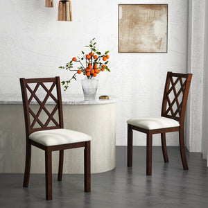 Dining Chair Set of 2 Wood Kitchen Chairs with Upholstered Seat Cushion and Rubber Wood Legs-Brown view 2
