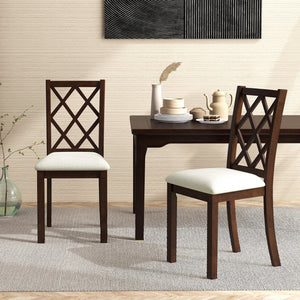Dining Chair Set of 2 Wood Kitchen Chairs with Upholstered Seat Cushion and Rubber Wood Legs-Brown view 3