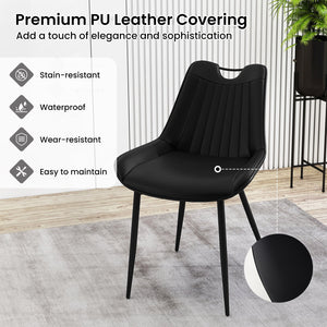 Dining Chair Set of 4 Faux Leather Upholstered Kitchen Chairs with Metal Legs-Black view 4