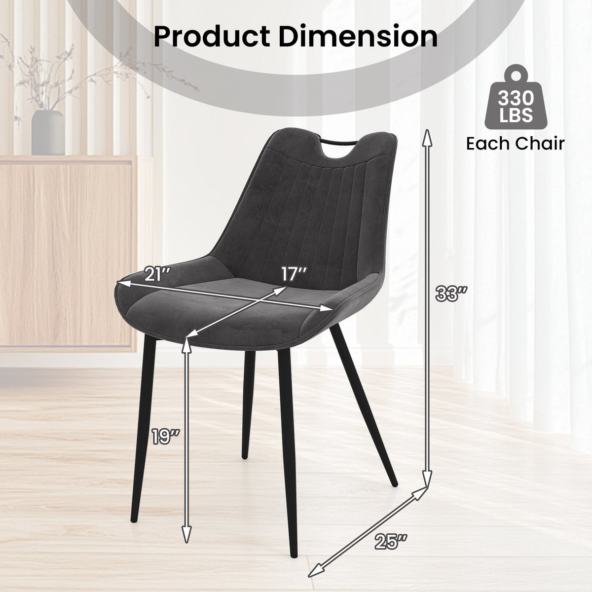 Dining Chair Set of 4 Faux Leather Upholstered Kitchen Chairs with Metal Legs-Gray view 3
