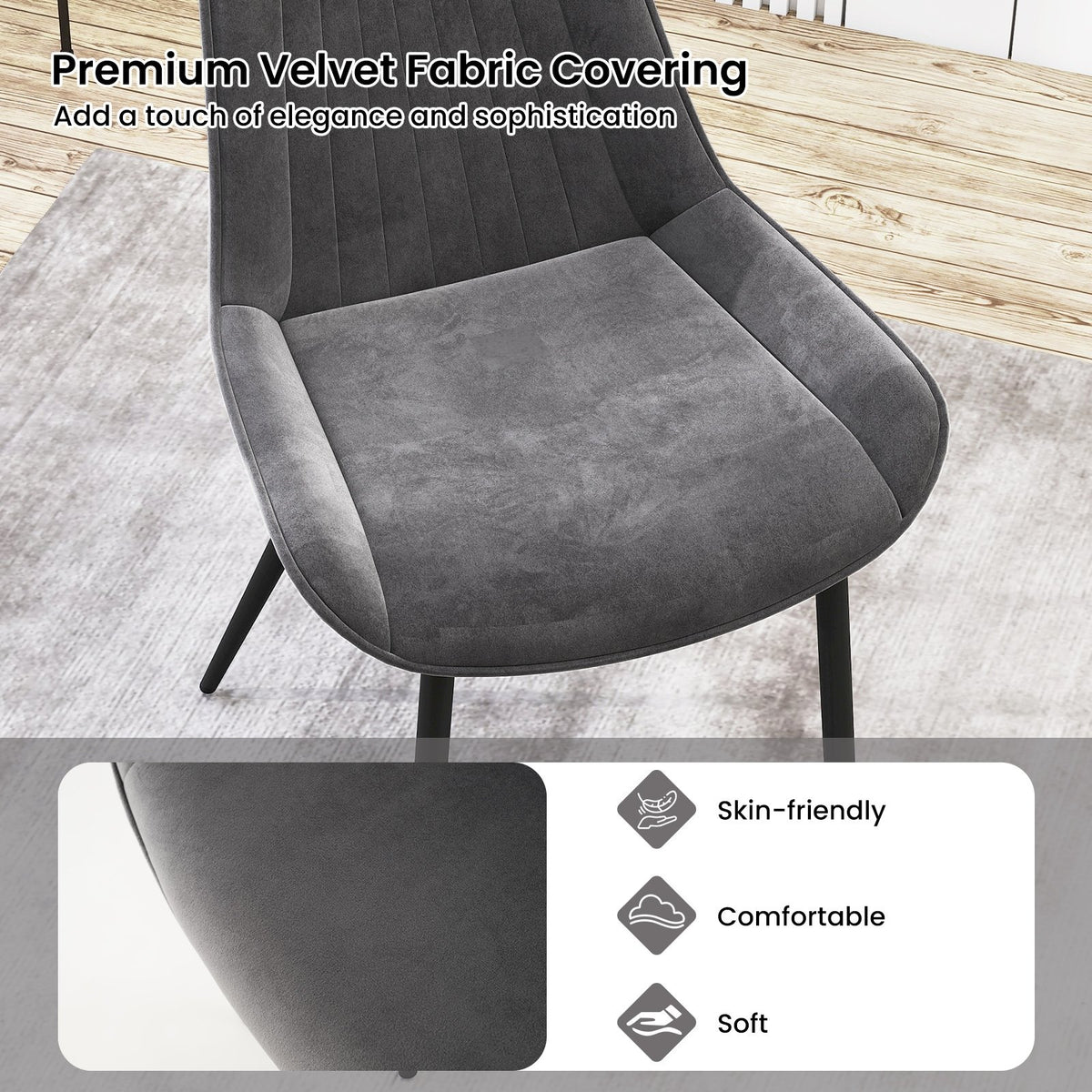Dining Chair Set of 4 Faux Leather Upholstered Kitchen Chairs with Metal Legs-Gray view 4