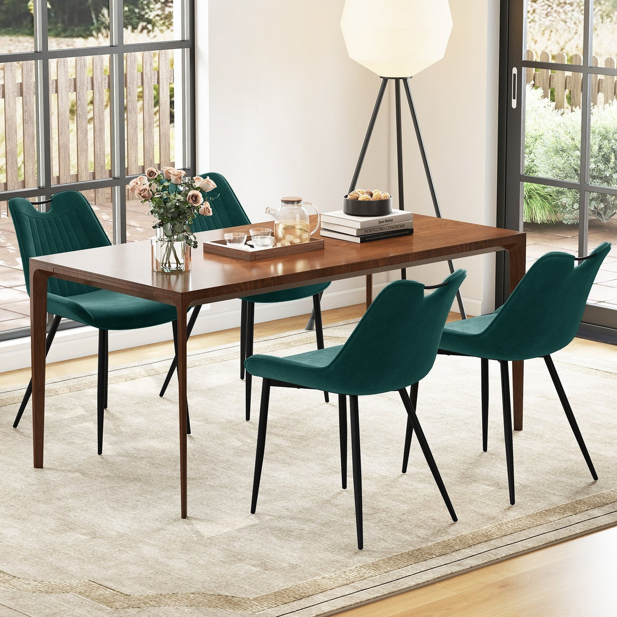 Dining Chair Set of 4 Faux Leather Upholstered Kitchen Chairs with Metal Legs-Turquoise view 2