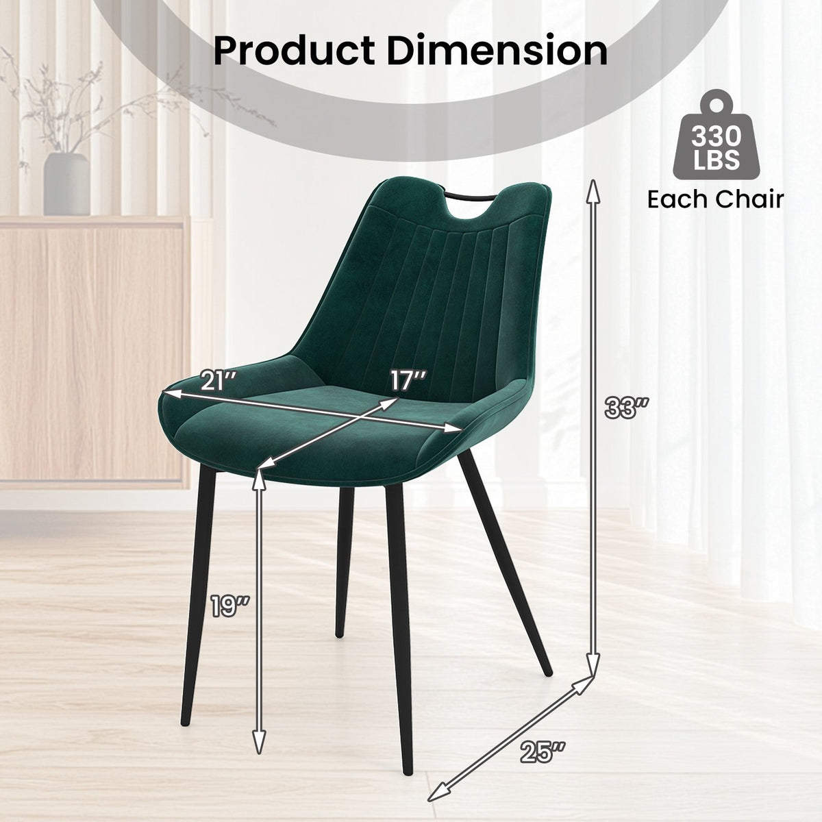 Dining Chair Set of 4 Faux Leather Upholstered Kitchen Chairs with Metal Legs-Turquoise view 3