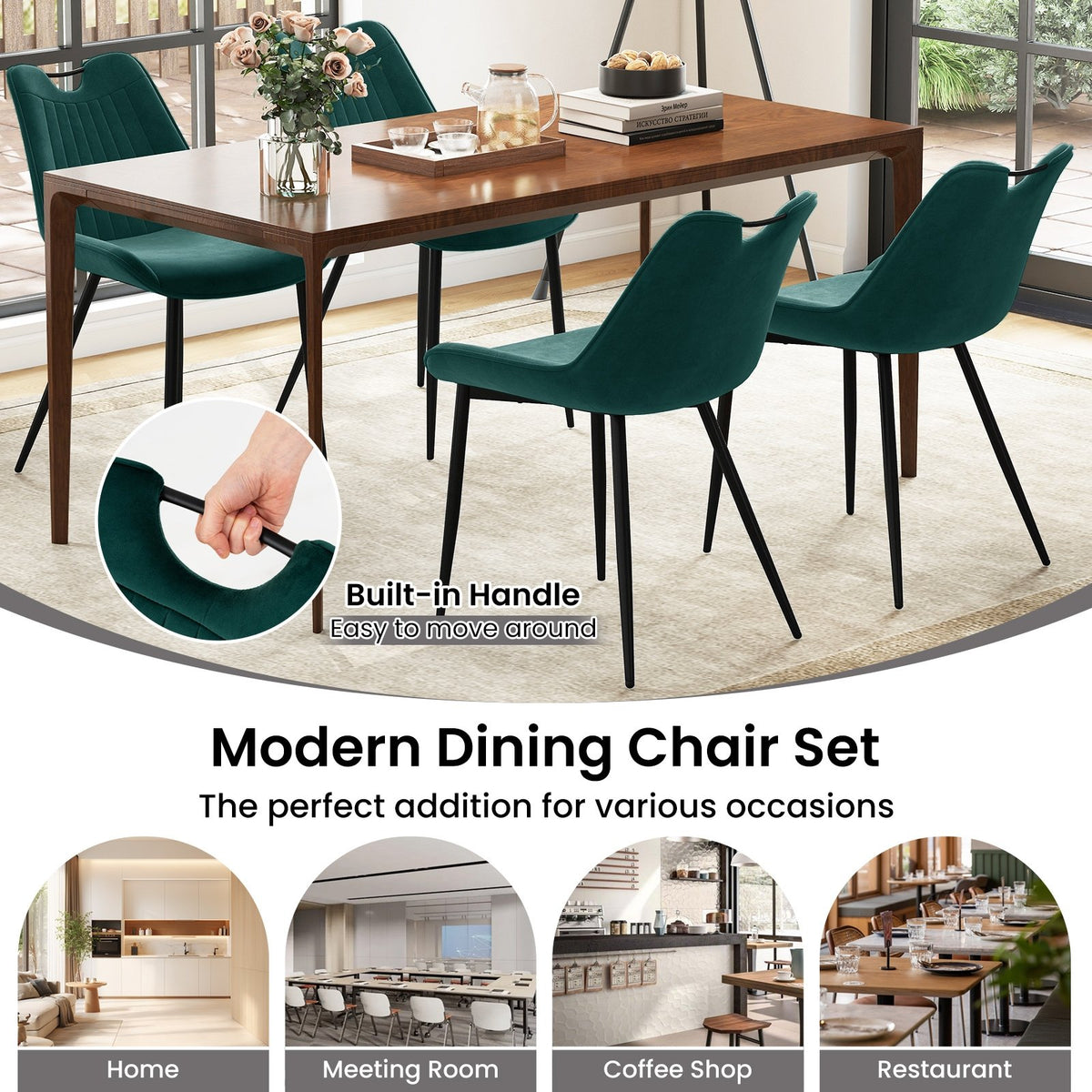 Dining Chair Set of 4 Faux Leather Upholstered Kitchen Chairs with Metal Legs-Turquoise view 7