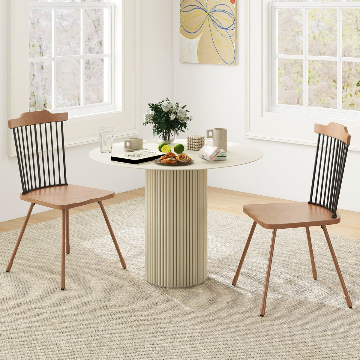 Dining Chair with Spindle Back and Ergonomic Contoured Seat Set of 2-Natural view 2