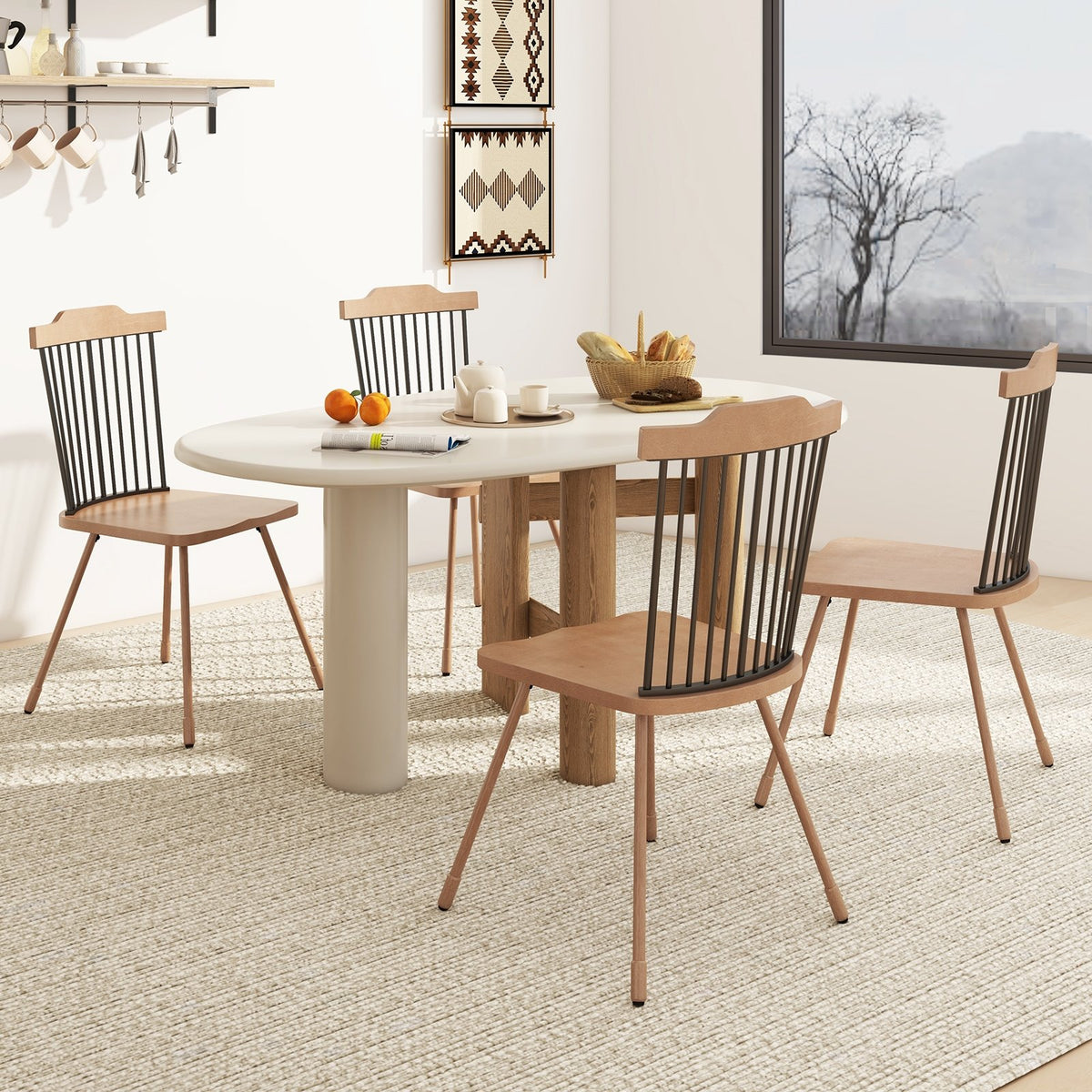 Dining Chair with Spindle Back and Ergonomic Contoured Seat Set of 2-Natural view 3