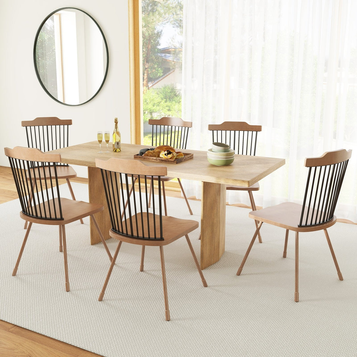 Dining Chair with Spindle Back and Ergonomic Contoured Seat Set of 2-Natural view 5