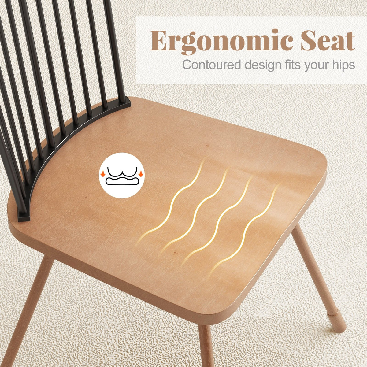 Dining Chair with Spindle Back and Ergonomic Contoured Seat Set of 2-Natural view 6