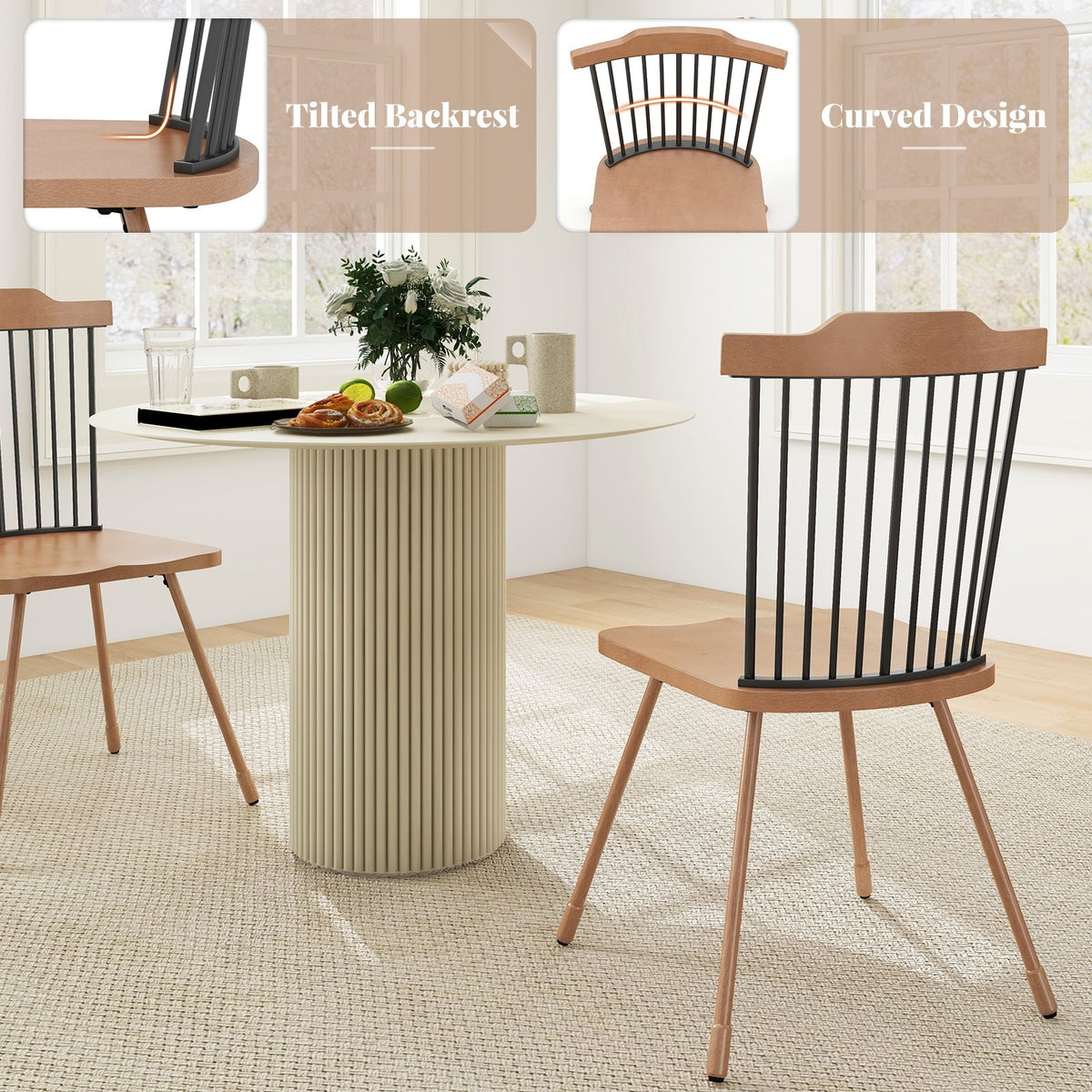 Dining Chair with Spindle Back and Ergonomic Contoured Seat Set of 2-Natural view 7