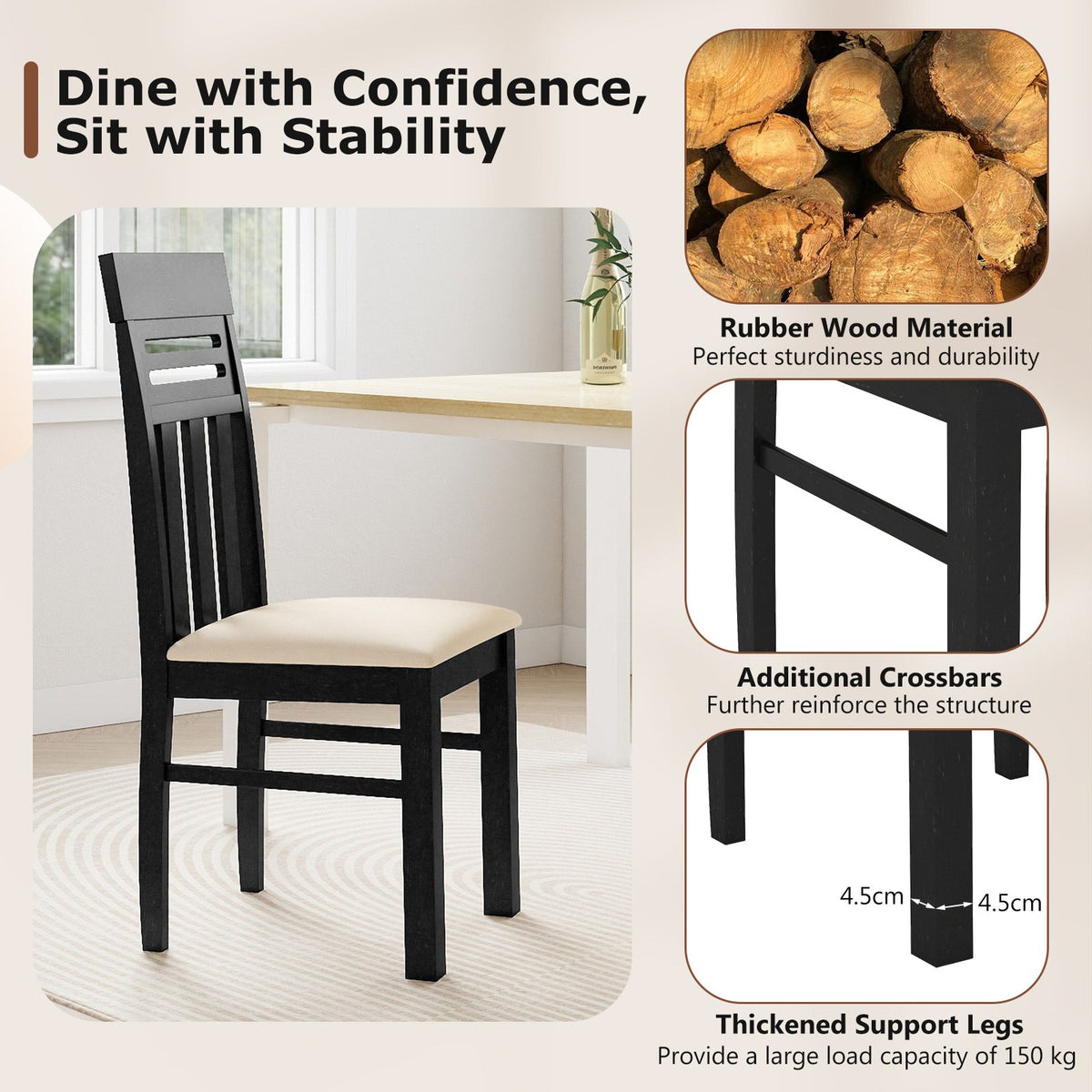 Dining Chairs High Back Dining Room Chairs Set of 2-Black view 6