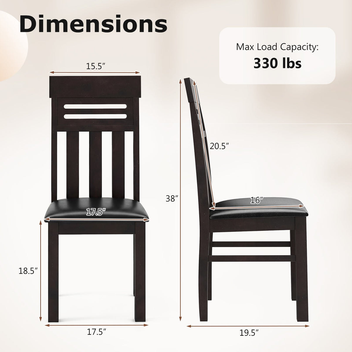 Dining Chairs High Back Dining Room Chairs Set of 2-Brown view 4