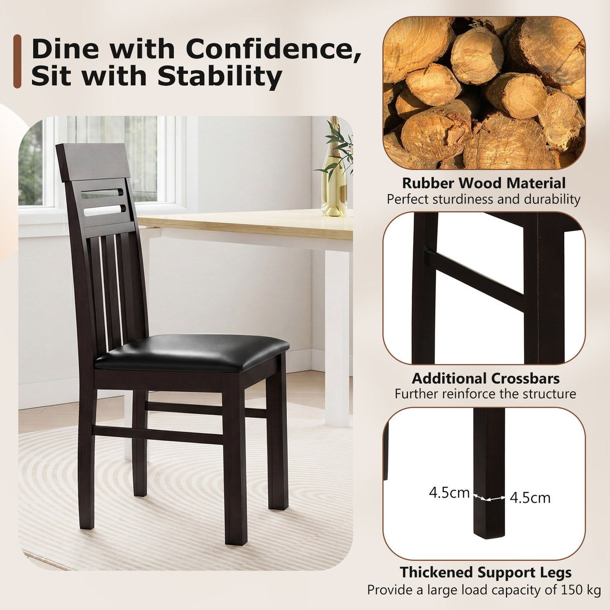 Dining Chairs High Back Dining Room Chairs Set of 2-Brown view 6