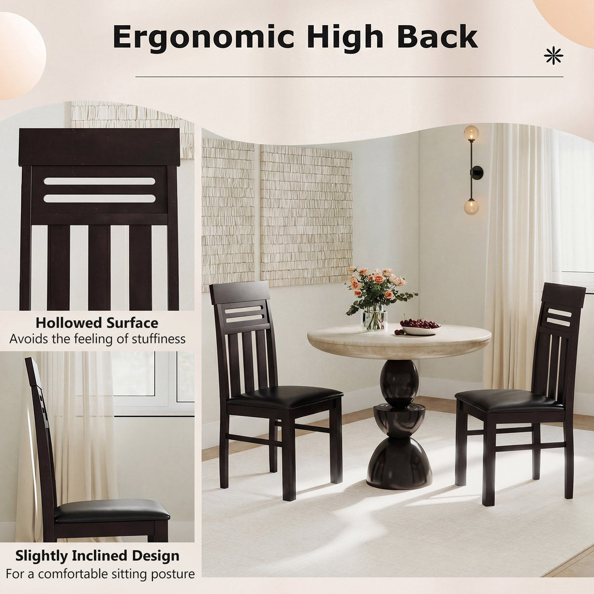 Dining Chairs High Back Dining Room Chairs Set of 2-Brown view 7