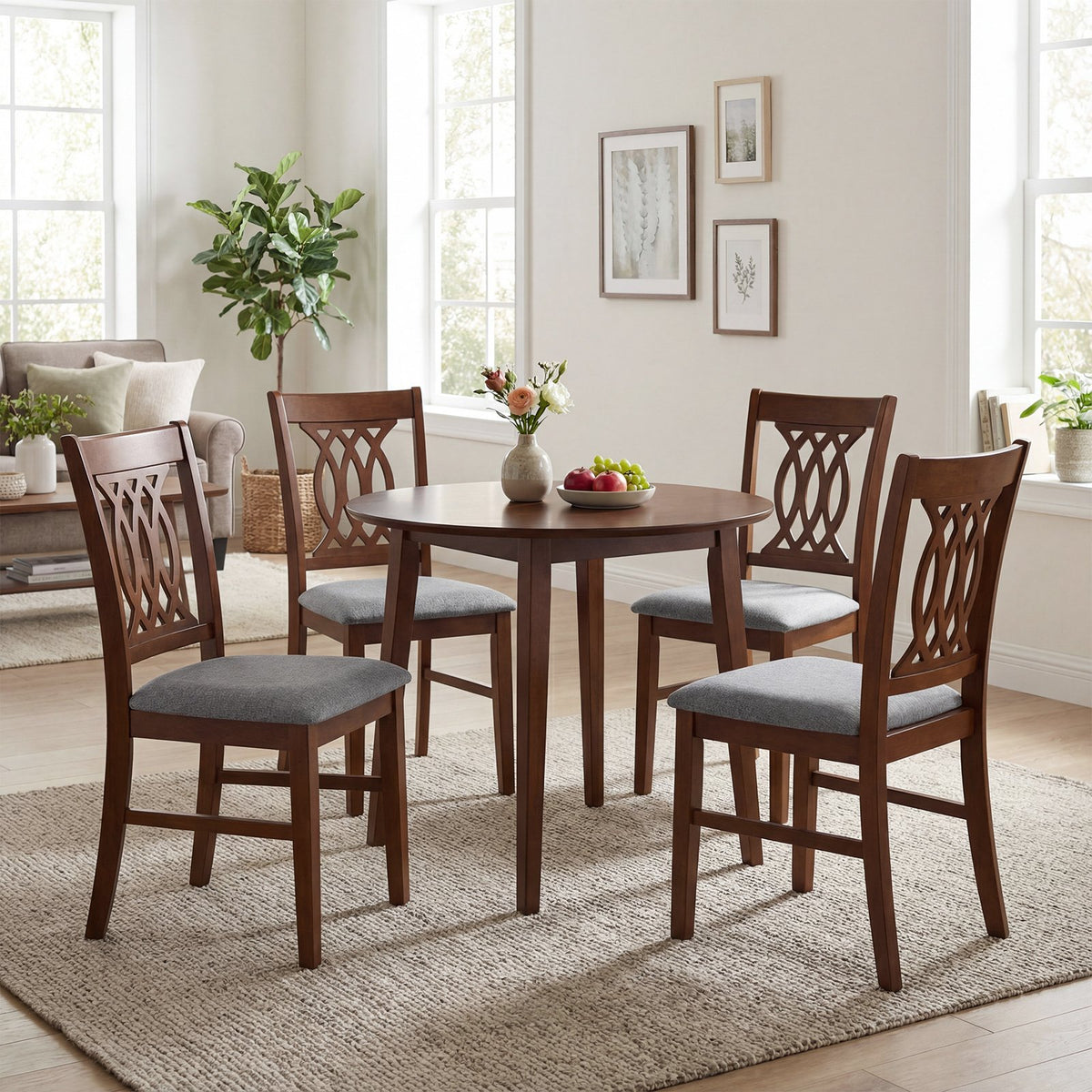 Dining Chairs Set of 2 Dining Room Chairs with Padded Seat for Kitchen Living Room-Walnut view 3