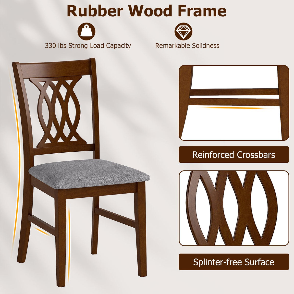 Dining Chairs Set of 2 Dining Room Chairs with Padded Seat for Kitchen Living Room-Walnut view 5