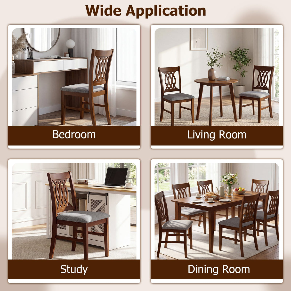 Dining Chairs Set of 2 Dining Room Chairs with Padded Seat for Kitchen Living Room-Walnut view 9