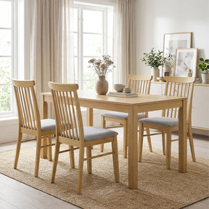 Dining Chairs Set of 2 Fabric Upholstered Kitchen Armless Chairs with Rubber Wood Frame-Natural view 5