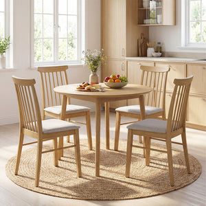 Dining Chairs Set of 2 Fabric Upholstered Kitchen Armless Chairs with Rubber Wood Frame-Natural view 6