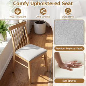 Dining Chairs Set of 2 Fabric Upholstered Kitchen Armless Chairs with Rubber Wood Frame-Natural view 8