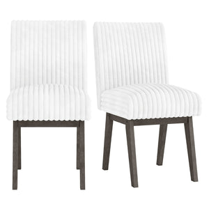 Dining Chairs Set of 2 Fabric Upholstered Kitchen Chairs with Padded Seatand Rubber Wood Legs-White+Grey