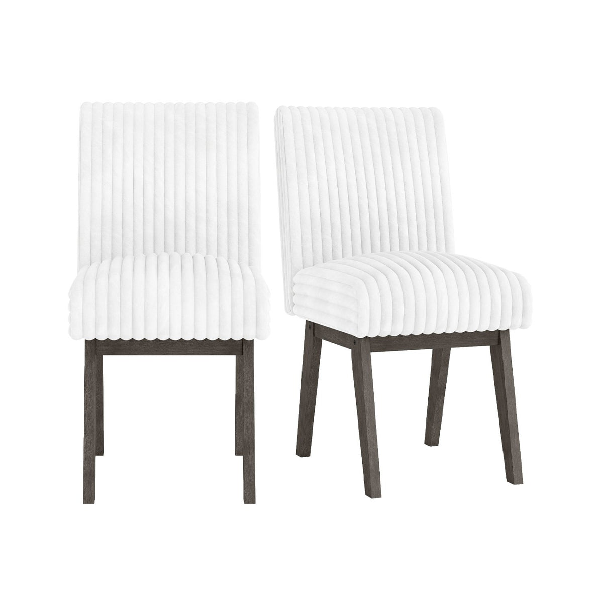 Dining Chairs Set of 2 Fabric Upholstered Kitchen Chairs with Padded Seatand Rubber Wood Legs-White+Grey view 3