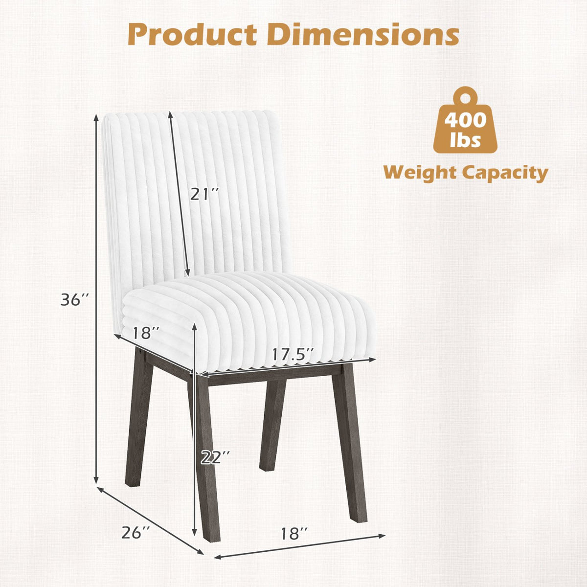 Dining Chairs Set of 2 Fabric Upholstered Kitchen Chairs with Padded Seatand Rubber Wood Legs-White+Grey view 4
