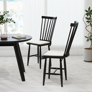 Dining Chairs Set of 2 Farmhouse Solid Rubber Wood Windsor Chairs with Removable Seat Cushions-Black view 3