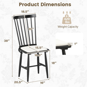 Dining Chairs Set of 2 Farmhouse Solid Rubber Wood Windsor Chairs with Removable Seat Cushions-Black view 4