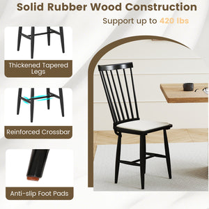 Dining Chairs Set of 2 Farmhouse Solid Rubber Wood Windsor Chairs with Removable Seat Cushions-Black view 6