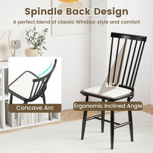 Dining Chairs Set of 2 Farmhouse Solid Rubber Wood Windsor Chairs with Removable Seat Cushions-Black view 7