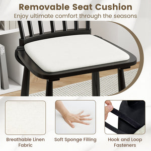 Dining Chairs Set of 2 Farmhouse Solid Rubber Wood Windsor Chairs with Removable Seat Cushions-Black view 8