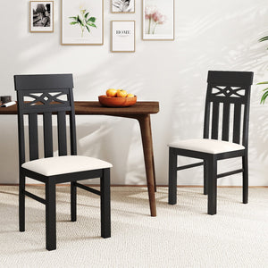 Dining Chairs Set of 2 High Back Dining Room Chairs with Padded Seat and Rubber Wood Frame-Black view 2