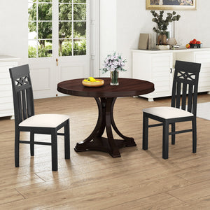 Dining Chairs Set of 2 High Back Dining Room Chairs with Padded Seat and Rubber Wood Frame-Black view 3