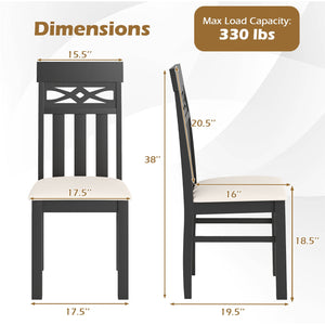 Dining Chairs Set of 2 High Back Dining Room Chairs with Padded Seat and Rubber Wood Frame-Black view 4