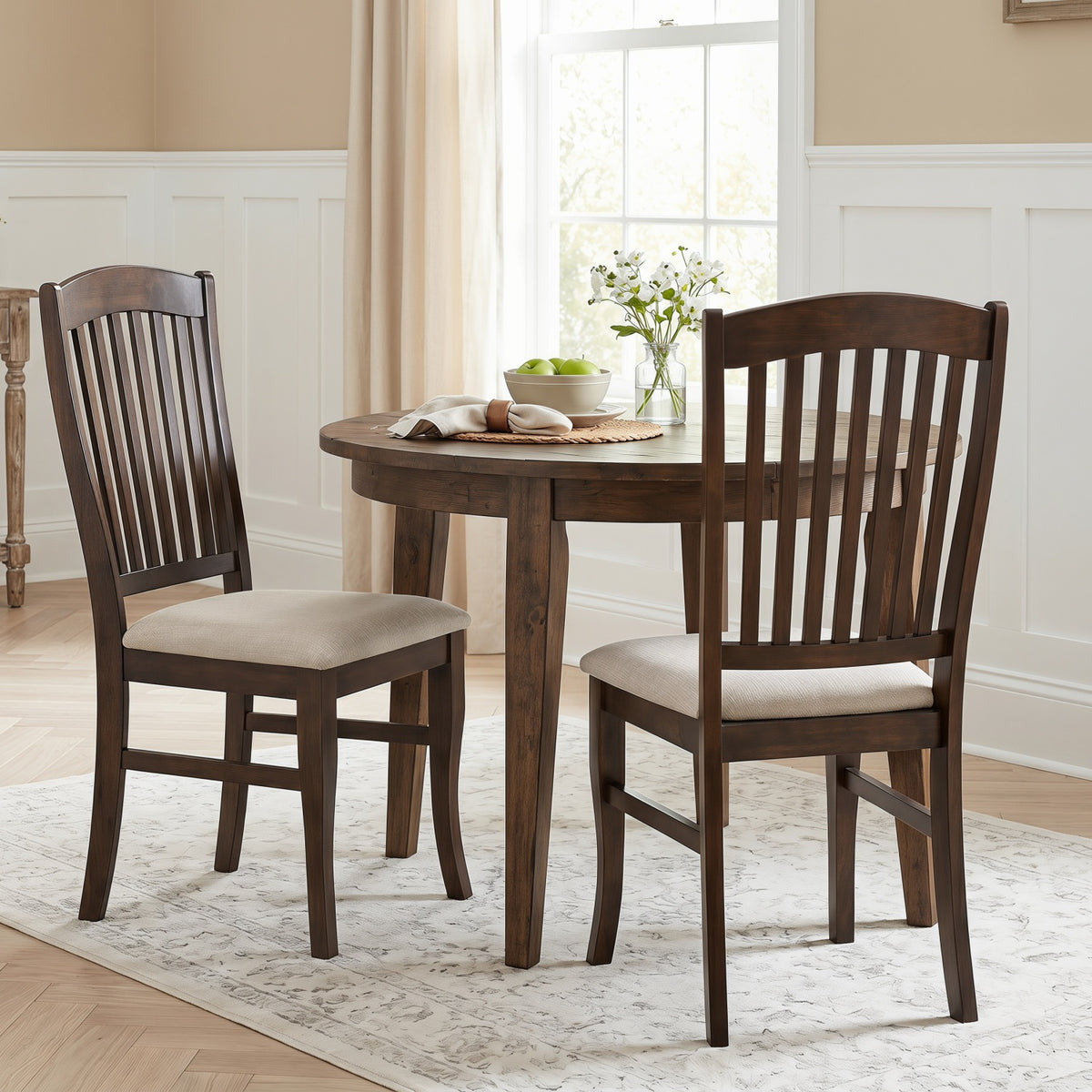 Dining Chairs Set of 2 Kitchen Side Chairs Mid-century Armless Dinette Chairs-Brown & White view 2