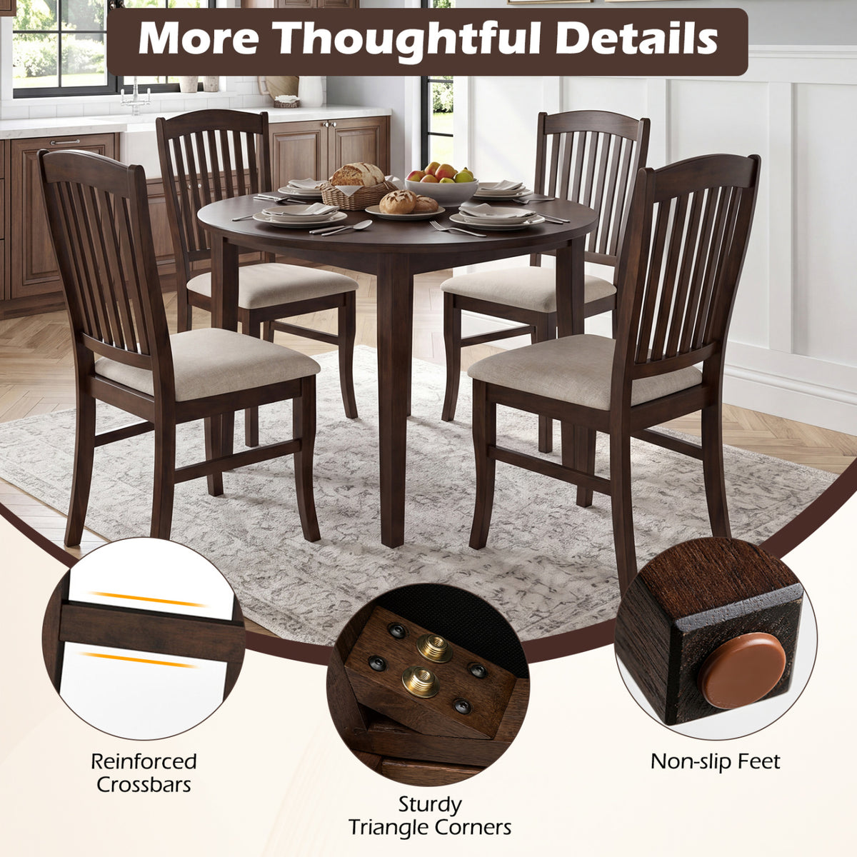 Dining Chairs Set of 2 Kitchen Side Chairs Mid-century Armless Dinette Chairs-Brown & White view 7