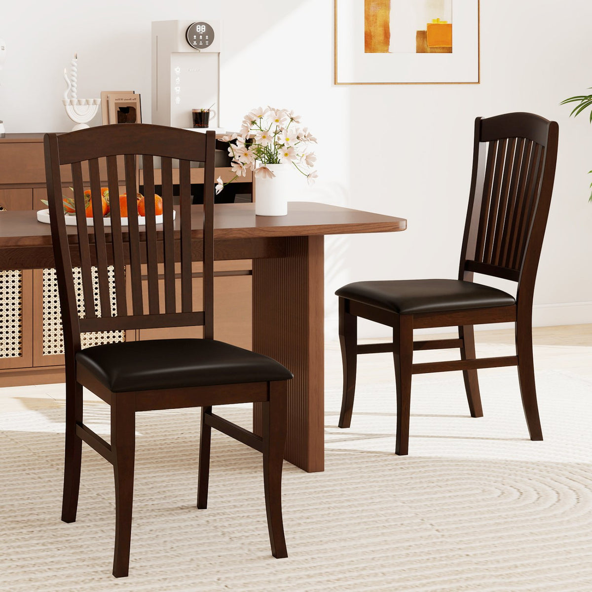 Dining Chairs Set of 2 Kitchen Side Chairs Mid-century Armless Dinette Chairs-Coffee view 2