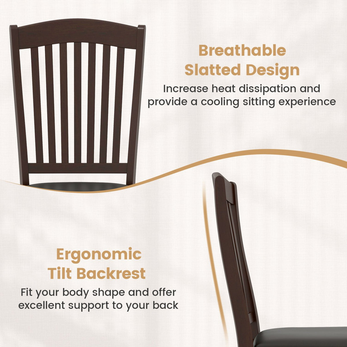 Dining Chairs Set of 2 Kitchen Side Chairs Mid-century Armless Dinette Chairs-Coffee view 5