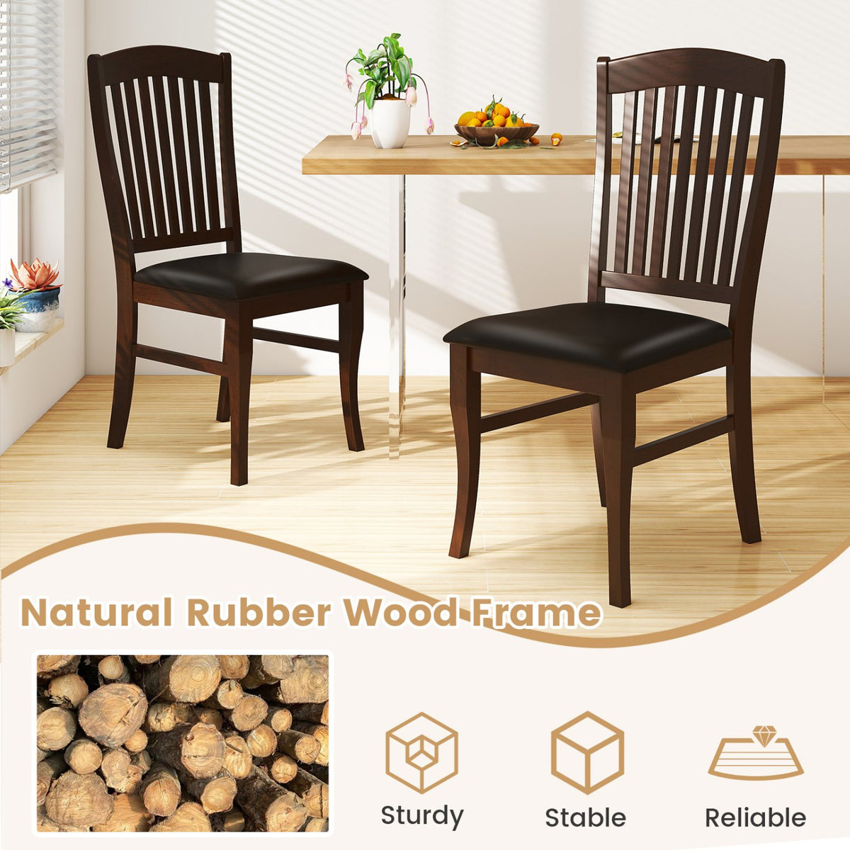 Dining Chairs Set of 2 Kitchen Side Chairs Mid-century Armless Dinette Chairs-Coffee view 6