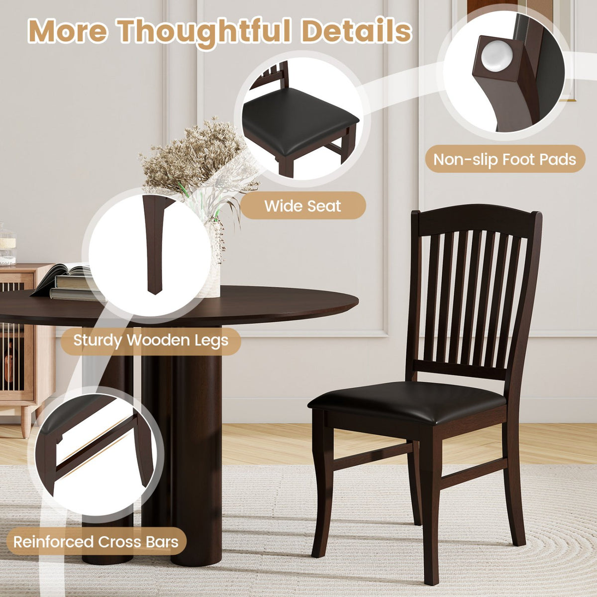Dining Chairs Set of 2 Kitchen Side Chairs Mid-century Armless Dinette Chairs-Coffee view 8