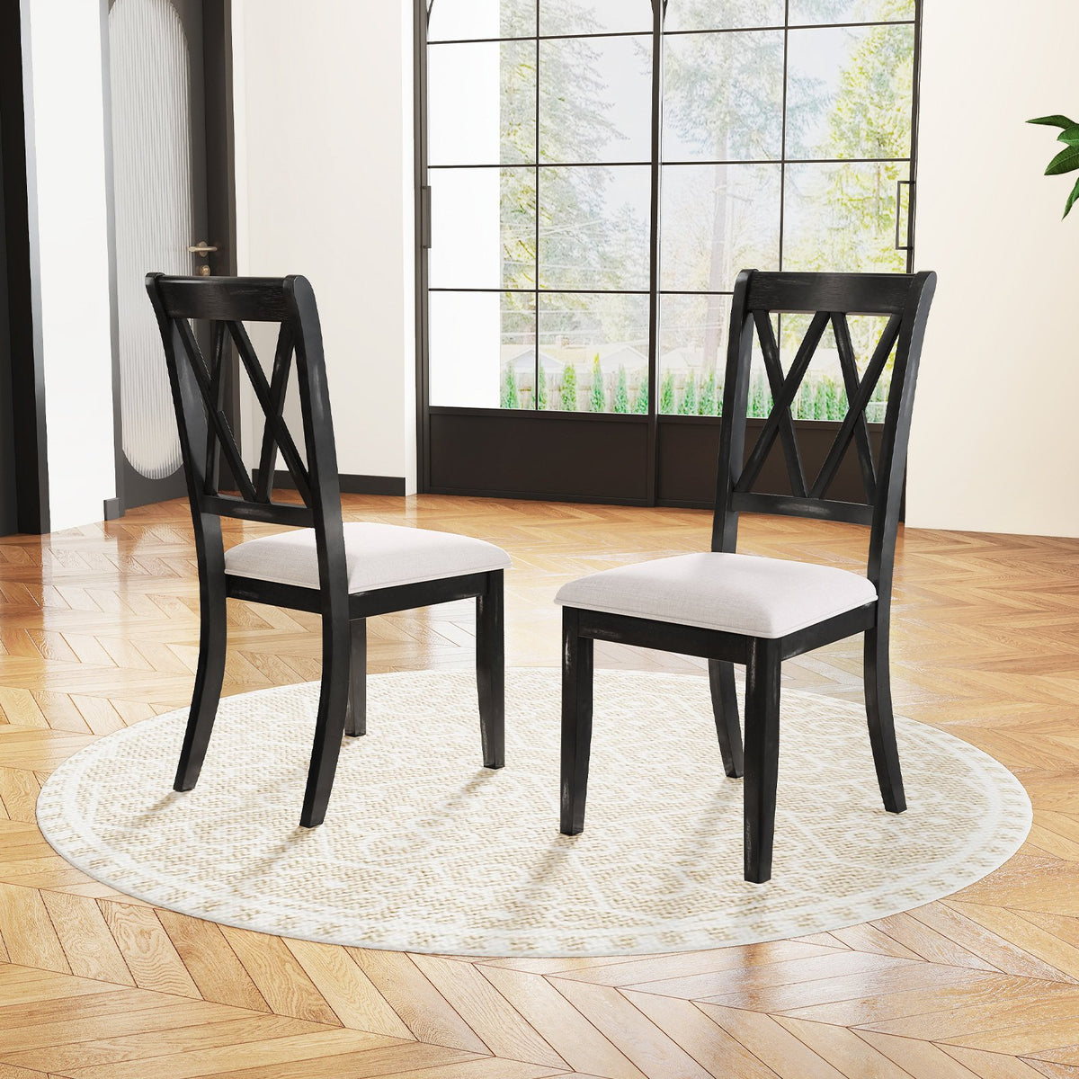 Dining Chairs Set of 2 Kitchen Side Chairs with Curved Cross Back-Beige view 2