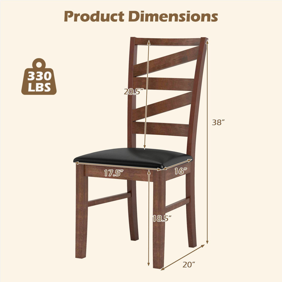 Dining Chairs Set of 2 Kitchen Side Chairs with Rubber Wood Legs-Walnut view 4