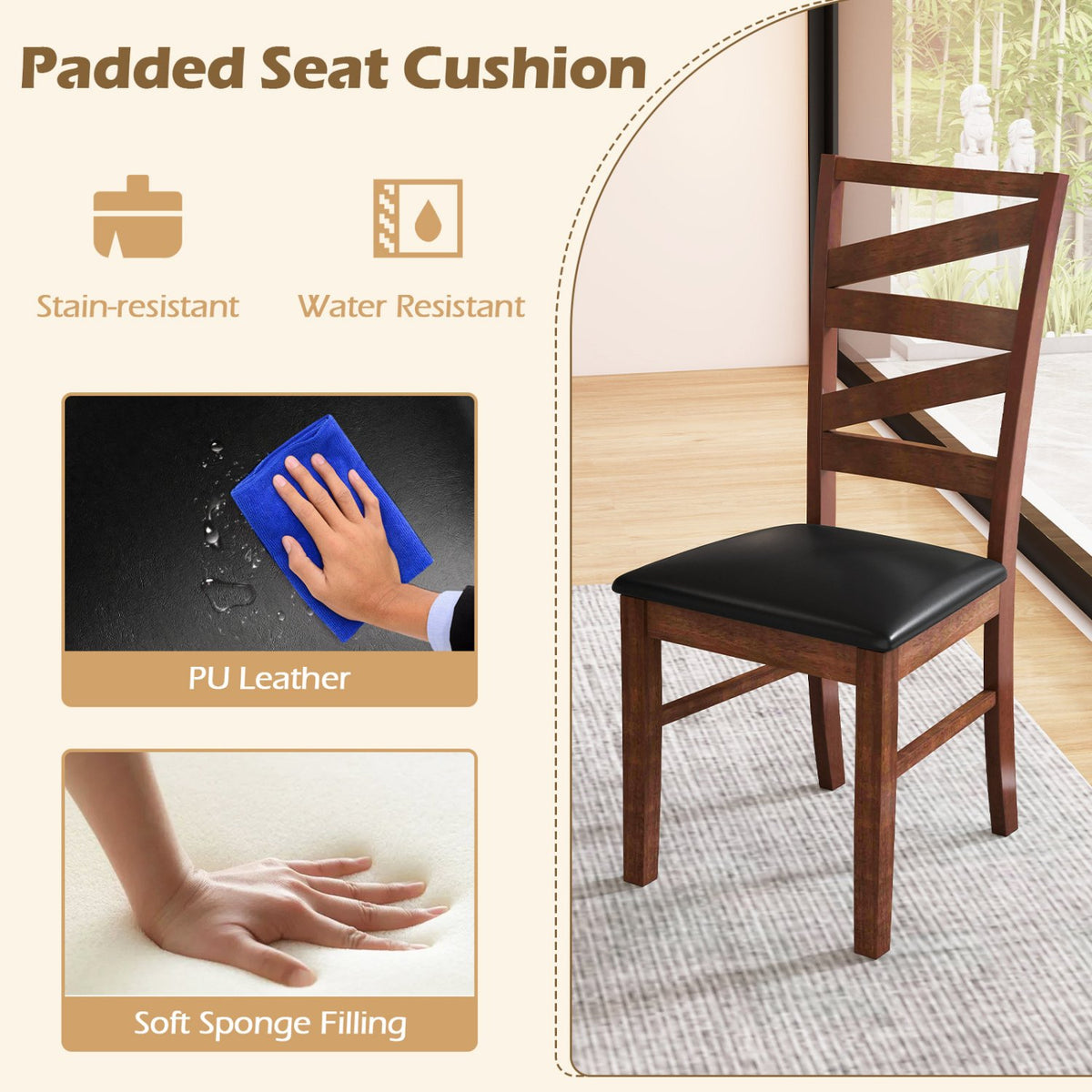 Dining Chairs Set of 2 Kitchen Side Chairs with Rubber Wood Legs-Walnut view 8