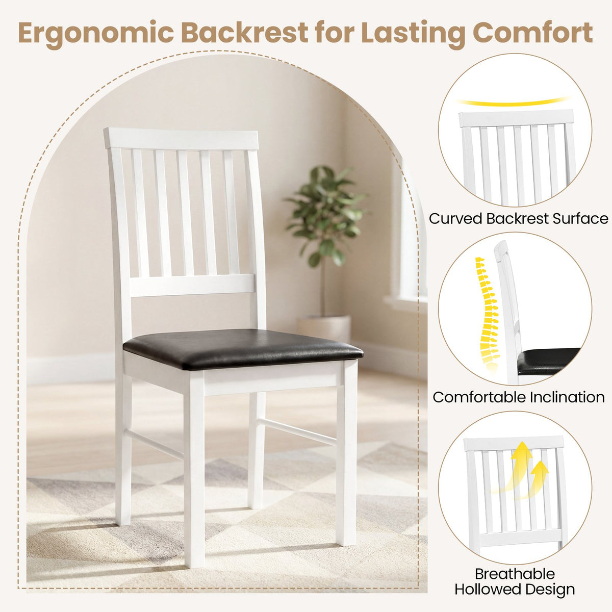 Dining Chairs Set of 2 Modern Mid Century Dining Room Chairs-White view 7