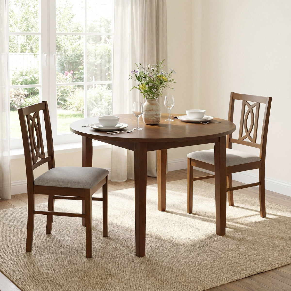 Dining Chairs Set of 2 Rubber Wood Dining Room Chairs with Hollowed Backrest-Walnut view 2
