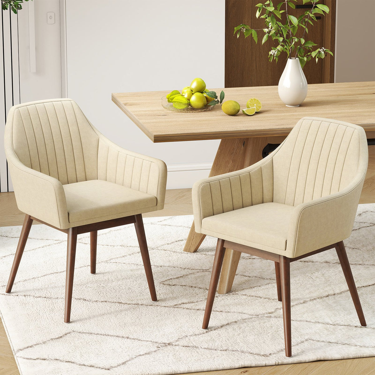 Dining Chairs Set of 2 Upholstered Accent Chairs with Comfy Padded Backrest and Seat-Beige view 2