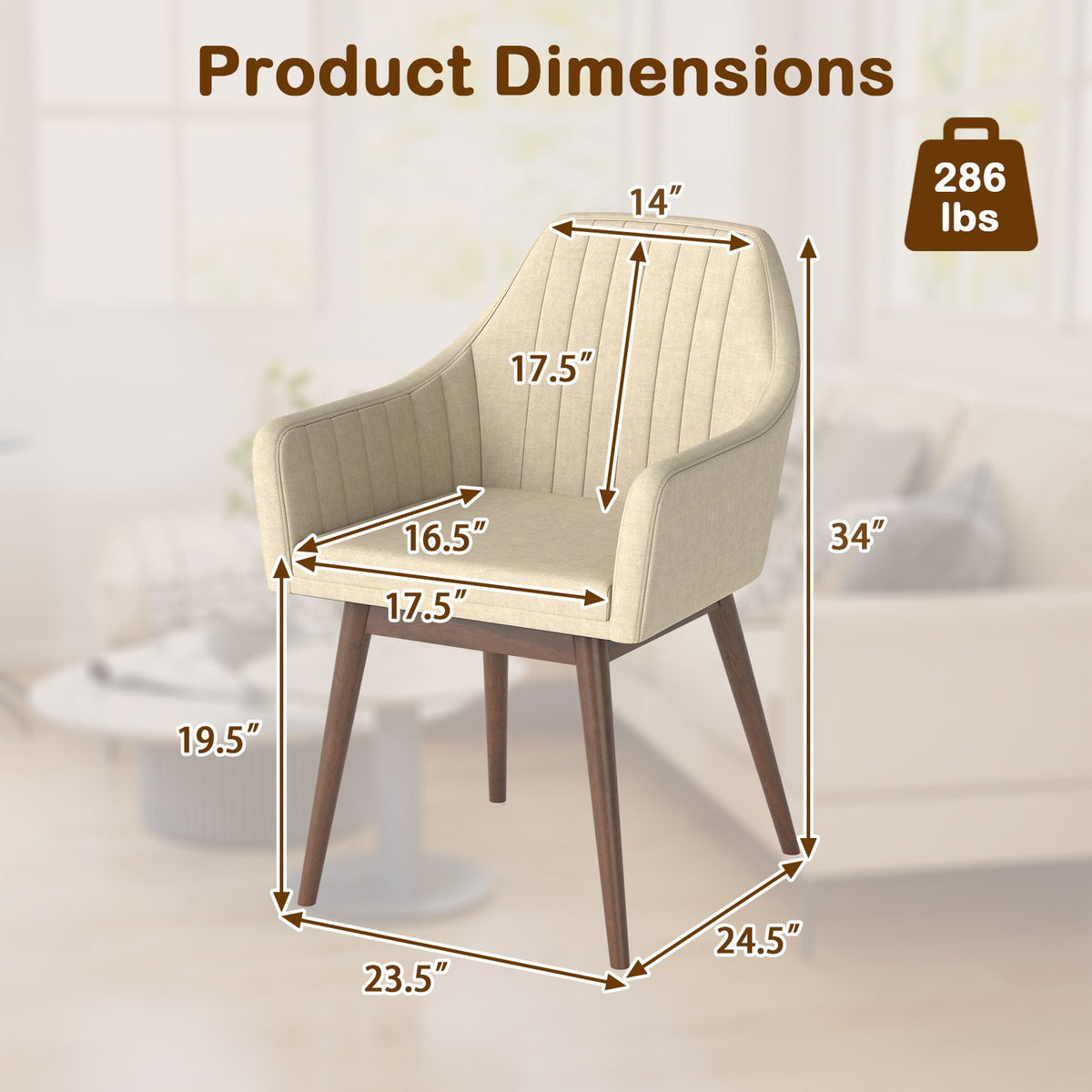 Dining Chairs Set of 2 Upholstered Accent Chairs with Comfy Padded Backrest and Seat-Beige view 4
