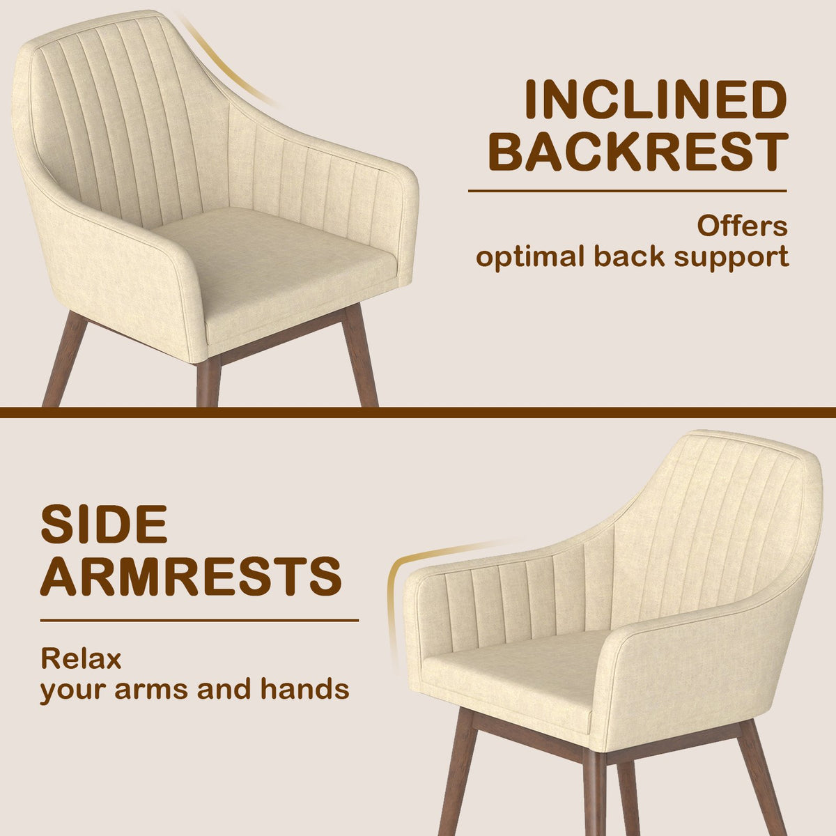 Dining Chairs Set of 2 Upholstered Accent Chairs with Comfy Padded Backrest and Seat-Beige view 7
