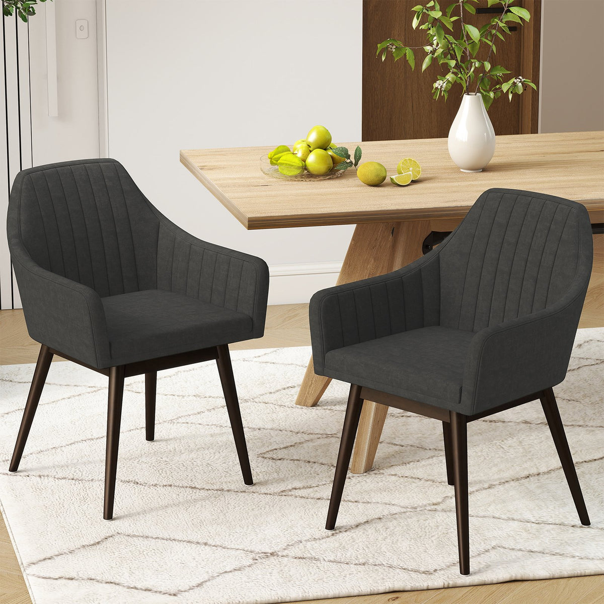 Dining Chairs Set of 2 Upholstered Accent Chairs with Comfy Padded Backrest and Seat-Black view 2
